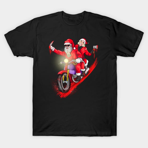 Biker Couples Mr and Mrs Santa Christmas T-Shirt by Trendy Black Sheep